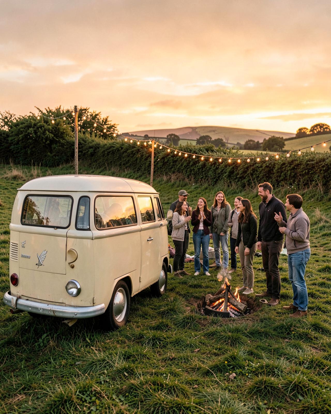 Vanlife Festival campervan gathering at dusk